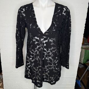 Lace Long-Sleeve Deep-V Tunic M Whimsigoth Fairygoth Witchy Boho-Chic Romantic